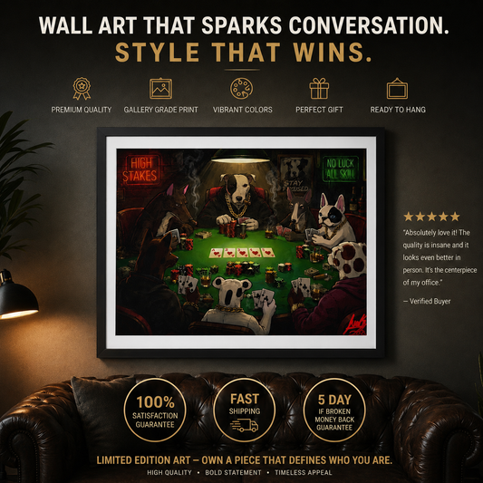 Framed canvas world tournament doggy poker - Juanky Studio