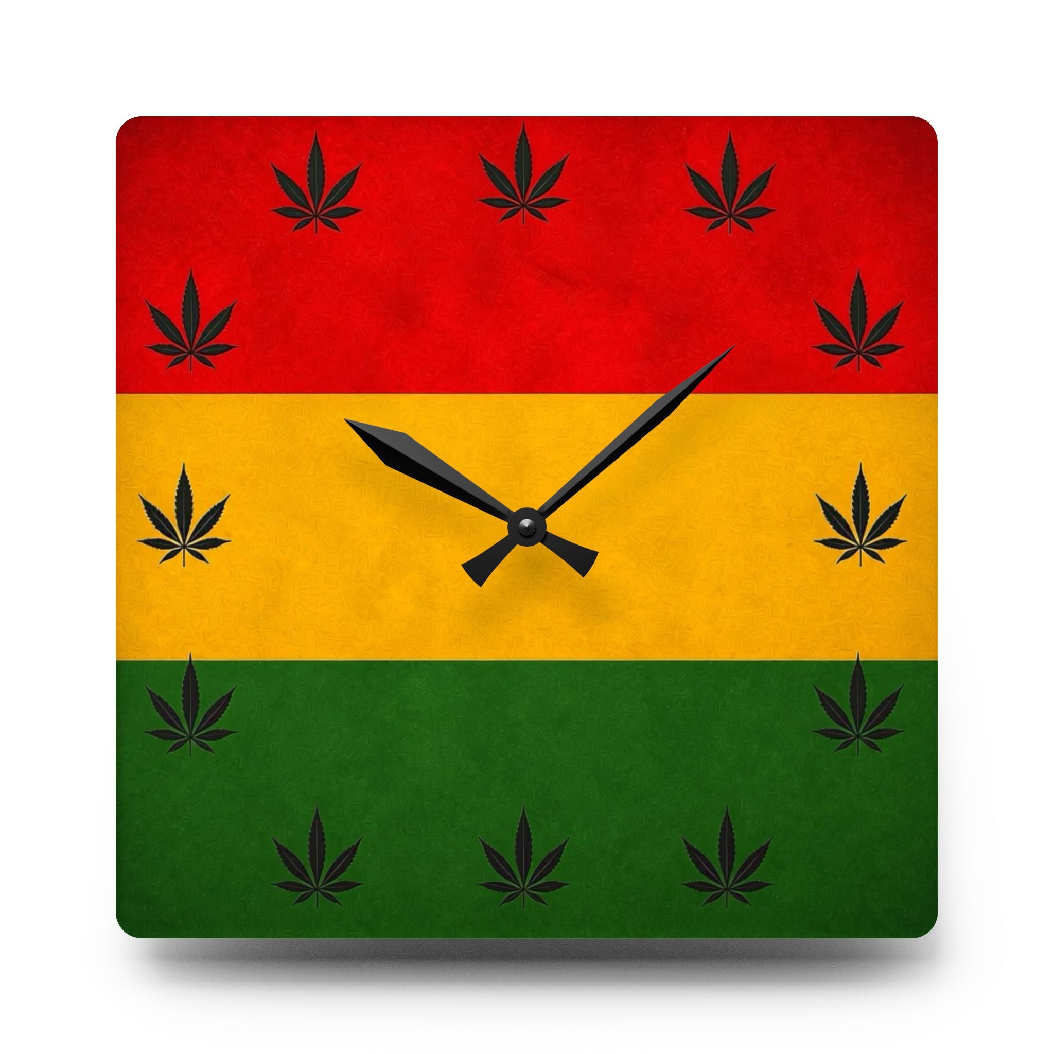 Rasta Cannabis Acrylic Wall Clock — Red Yellow Green Leaf Decor