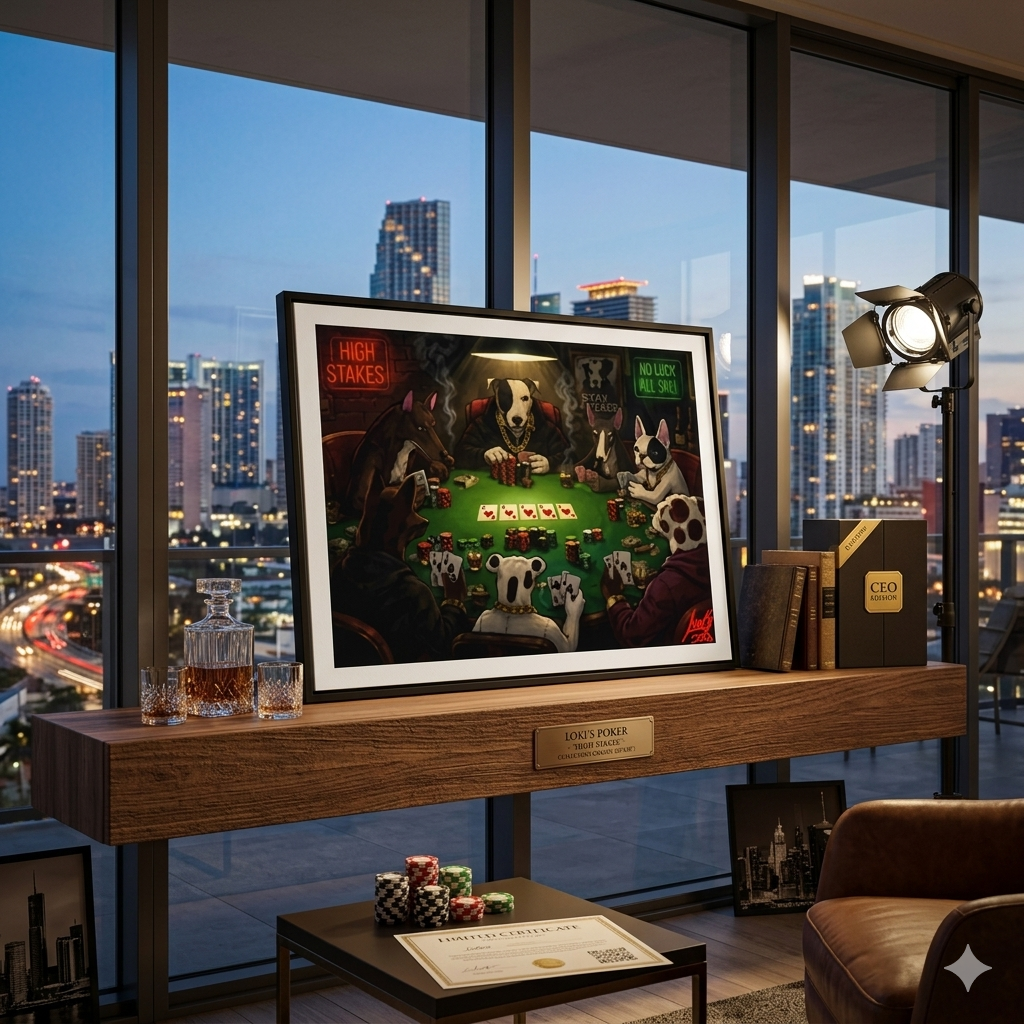 Framed Canvas Dog Poker Art for World Tournament Enthusiasts