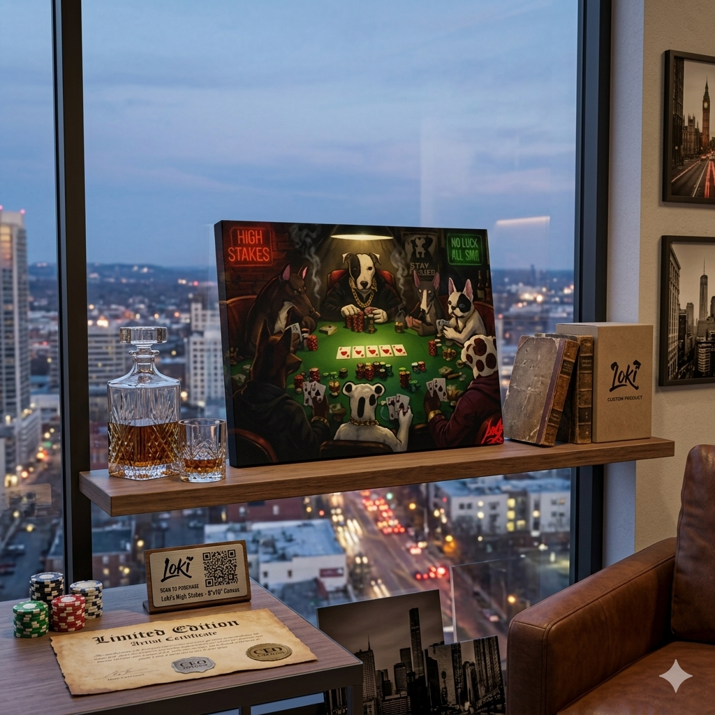 Framed Canvas Dog Poker Art for World Tournament Enthusiasts